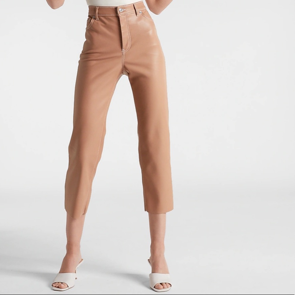 Super High Waisted Faux Leather Straight Leg Pant